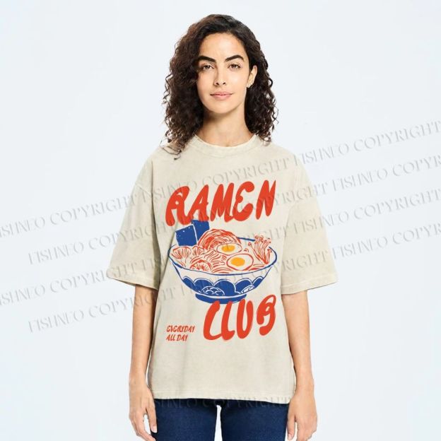 Unisex Ramen Club Printed Washed Tee
