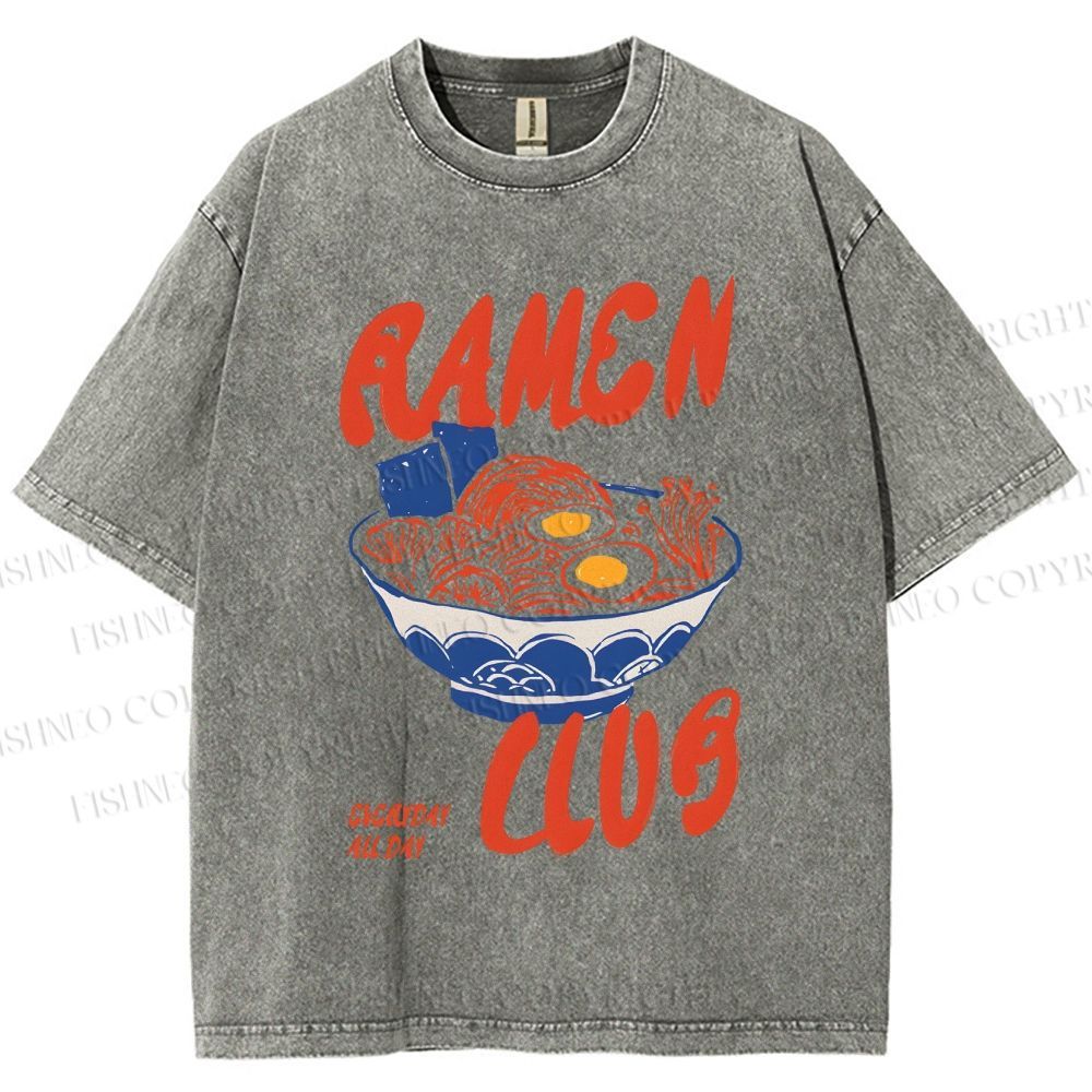 Unisex Ramen Club Printed Washed Tee