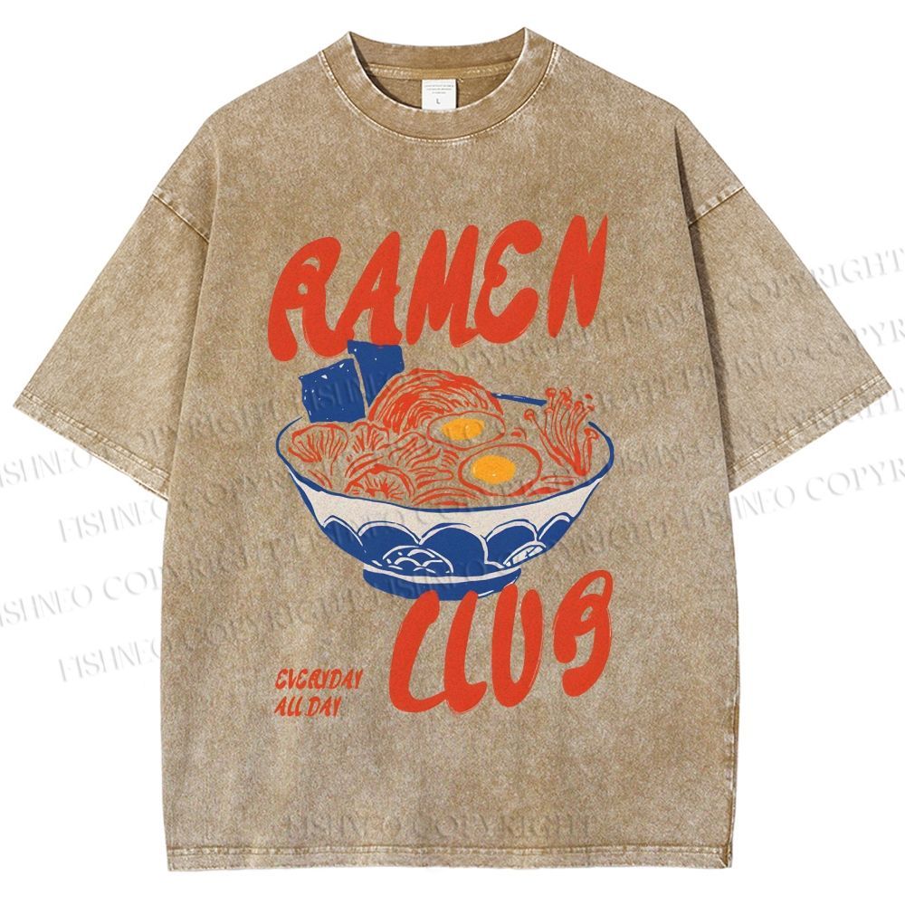 Unisex Ramen Club Printed Washed Tee