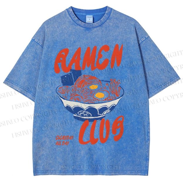 Unisex Ramen Club Printed Washed Tee