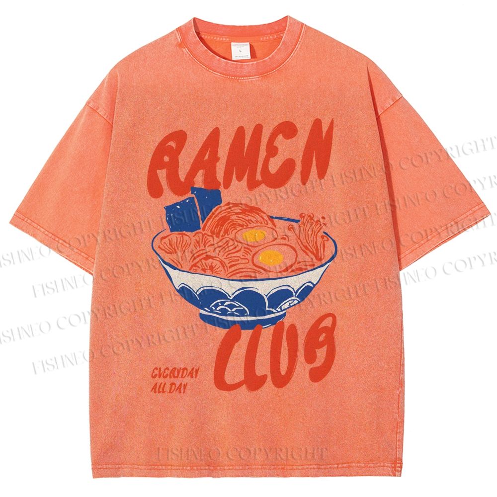 Unisex Ramen Club Printed Washed Tee