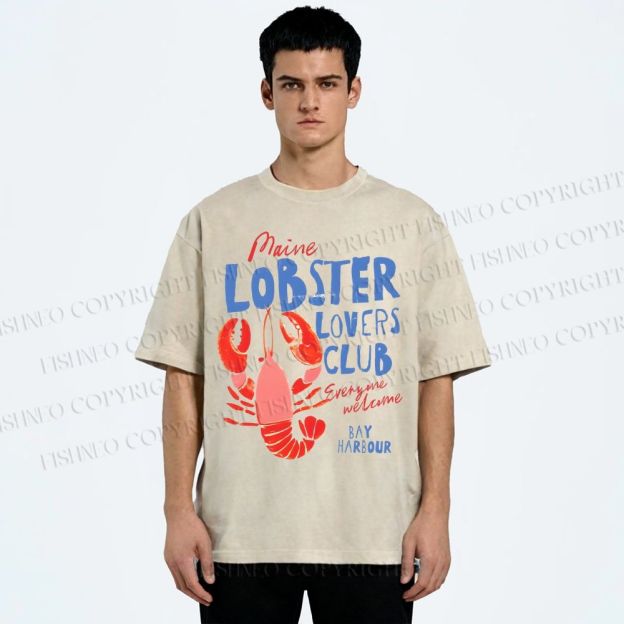 Unisex Maine Lobster Lovers Club Printed Washed Tee