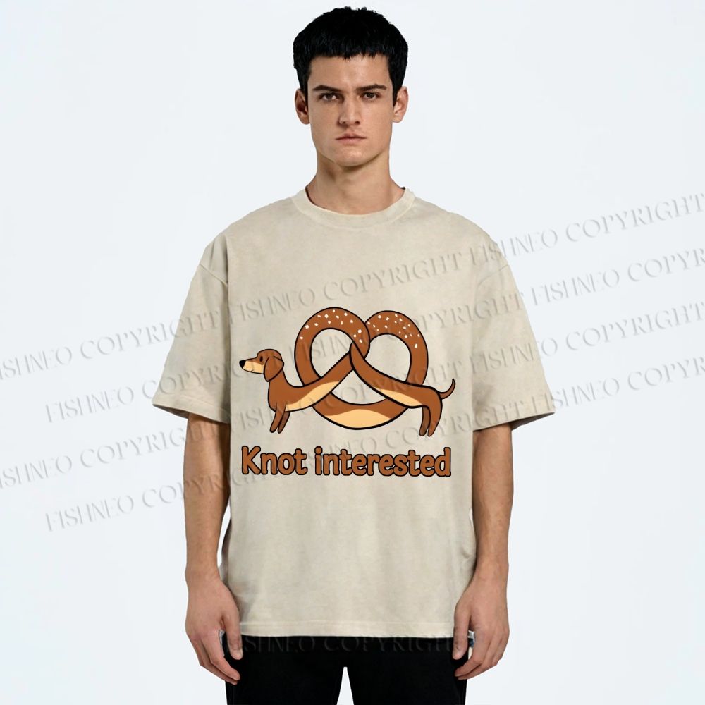 Unisex Dachshund Dog Pretzel Bread Knot interested Printed Washed Tee