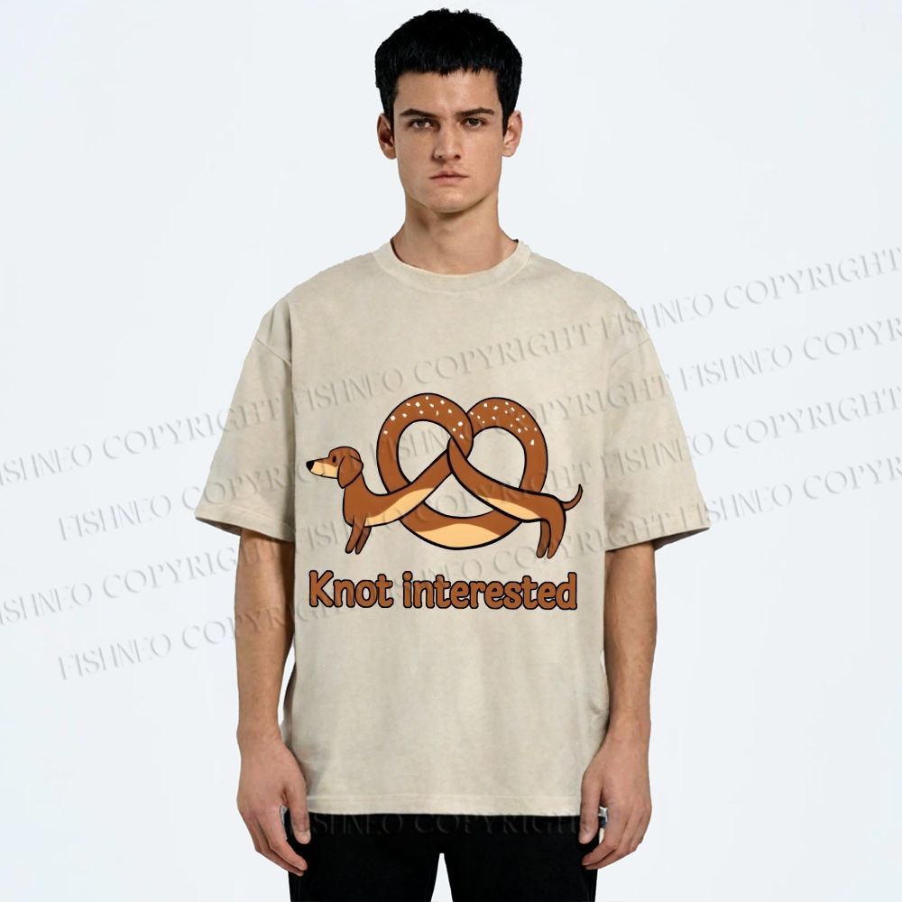 Unisex Dachshund Dog Pretzel Bread Knot interested Printed Washed Tee