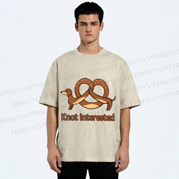 Unisex Dachshund Dog Pretzel Bread Knot interested Printed Washed Tee
