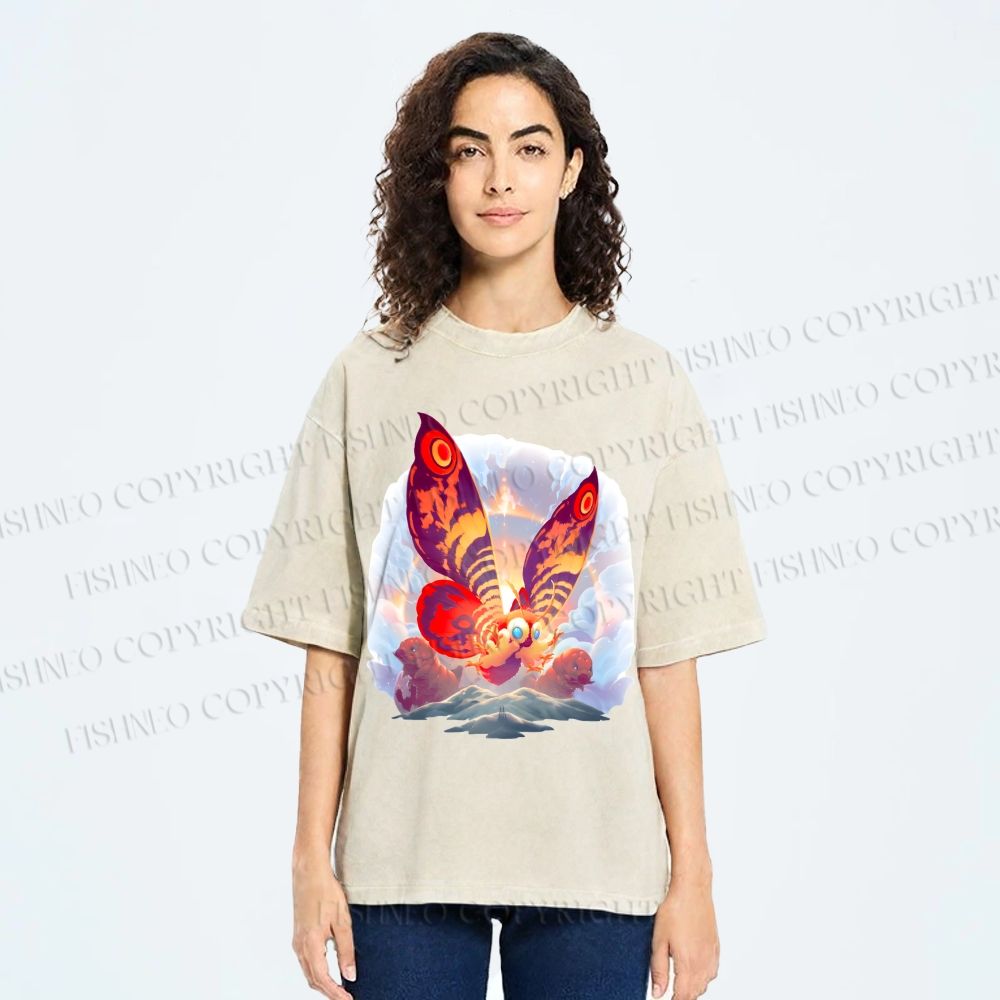 Unisex Mothra Printed Washed Tee