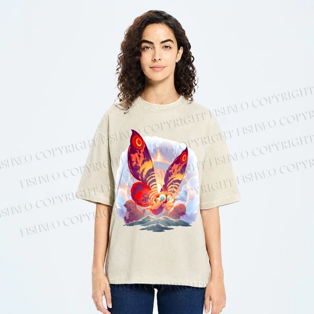 Unisex Mothra Printed Washed Tee