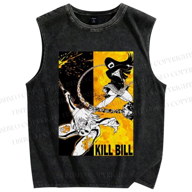 Unisex Kill Bill Graffiti Printed Washed Tank Top