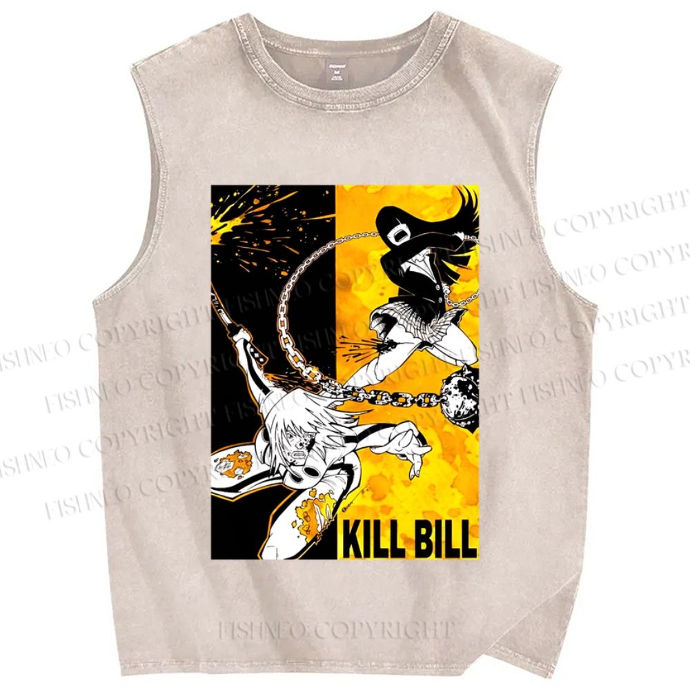 Unisex Kill Bill Graffiti Printed Washed Tank Top