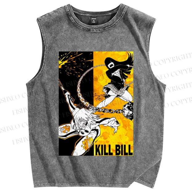 Unisex Kill Bill Graffiti Printed Washed Tank Top