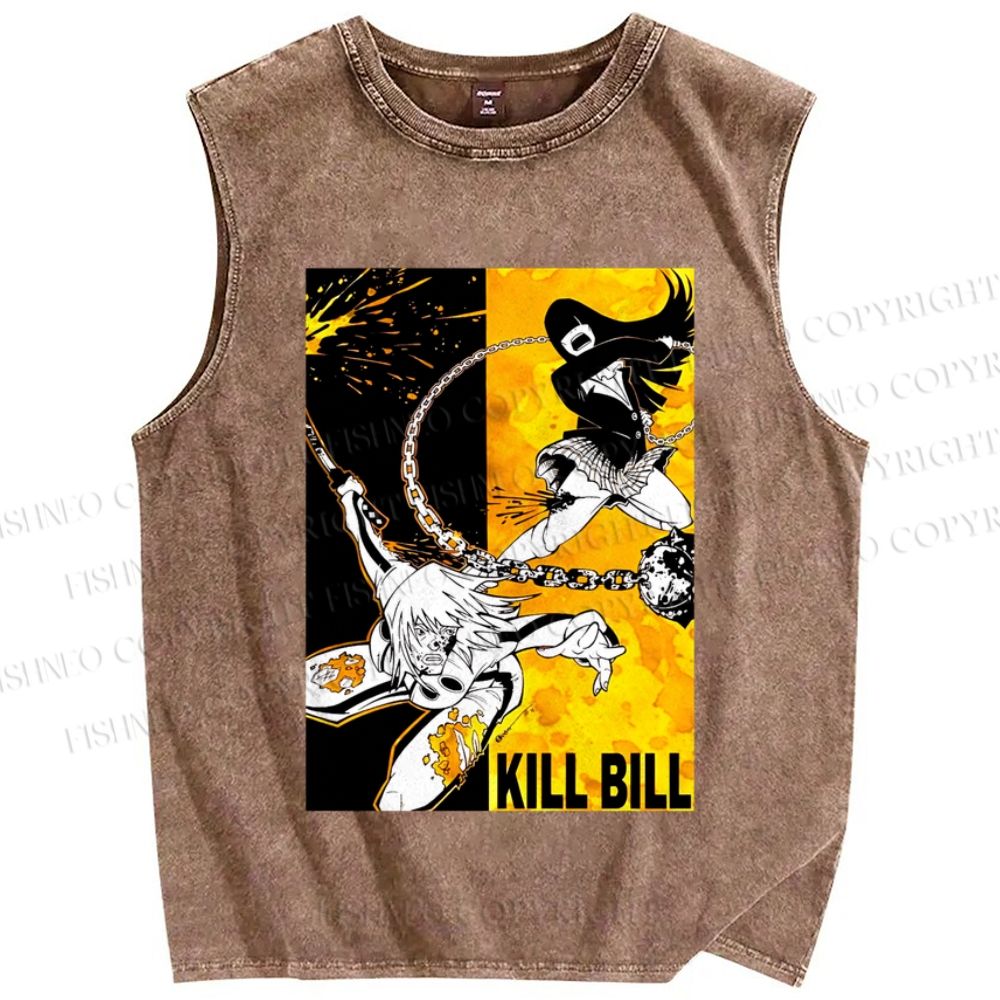 Unisex Kill Bill Graffiti Printed Washed Tank Top