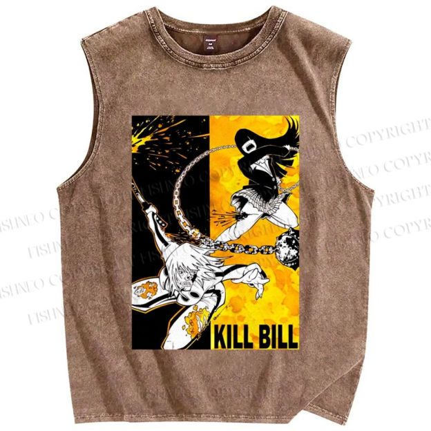 Unisex Kill Bill Graffiti Printed Washed Tank Top