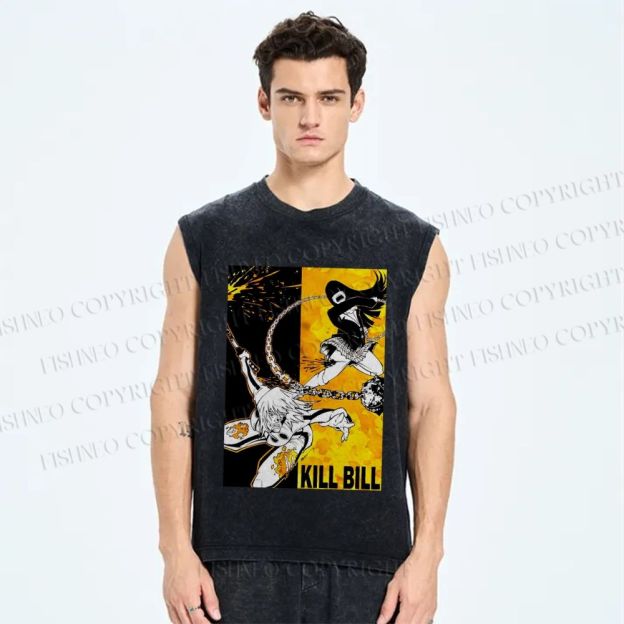 Unisex Kill Bill Graffiti Printed Washed Tank Top