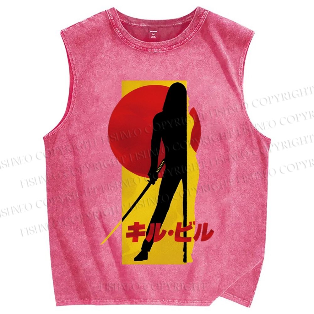 Unisex Kill Bill Japanese Graffiti Printed Washed Tank Top