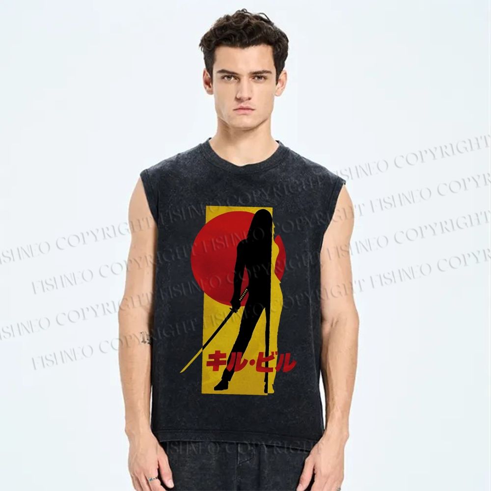 Unisex Kill Bill Japanese Graffiti Printed Washed Tank Top