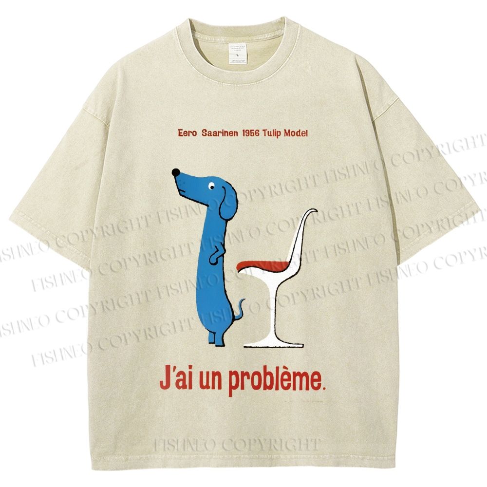 Unisex Dachshund Dog Tulip Chair Printed Washed Tee