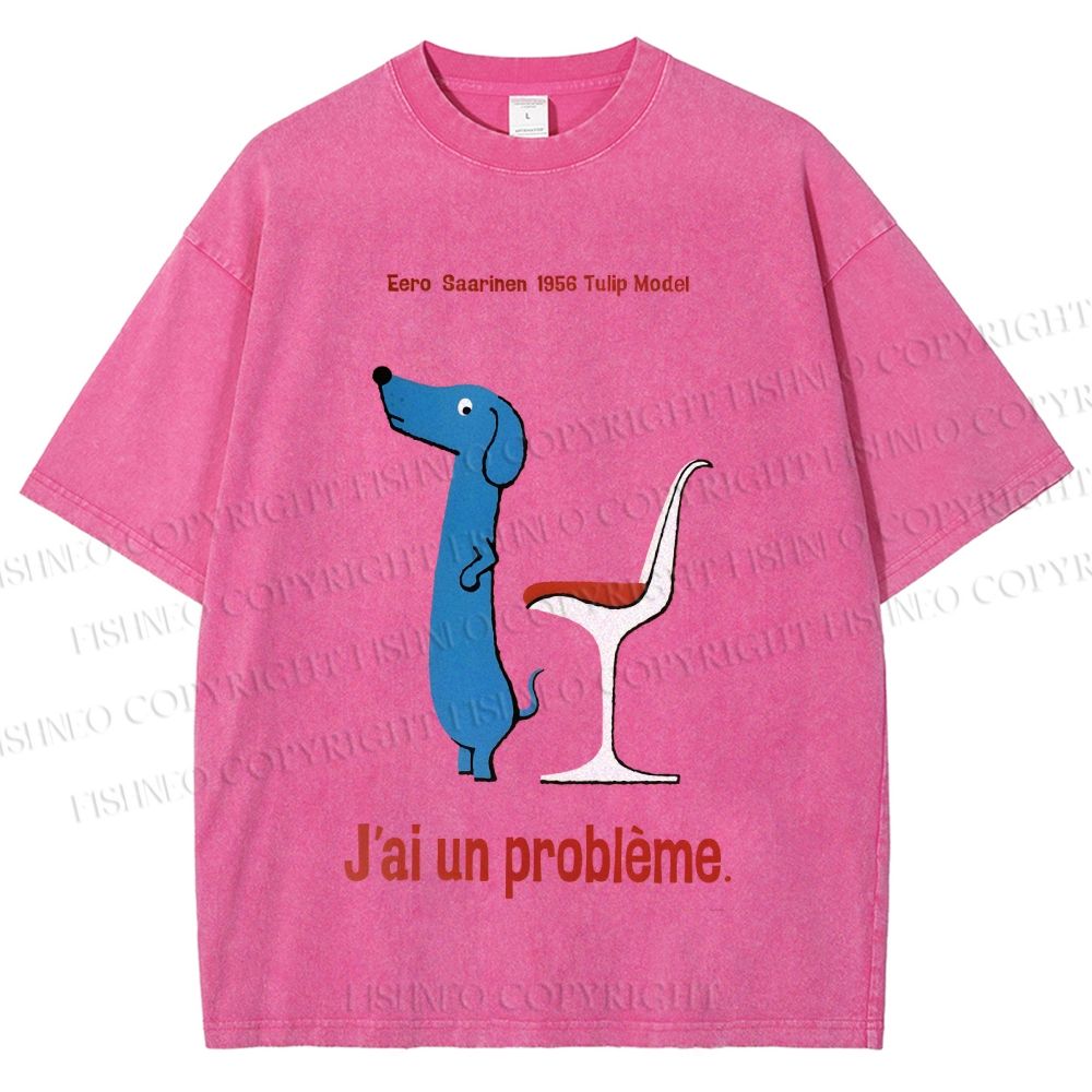 Unisex Dachshund Dog Tulip Chair Printed Washed Tee