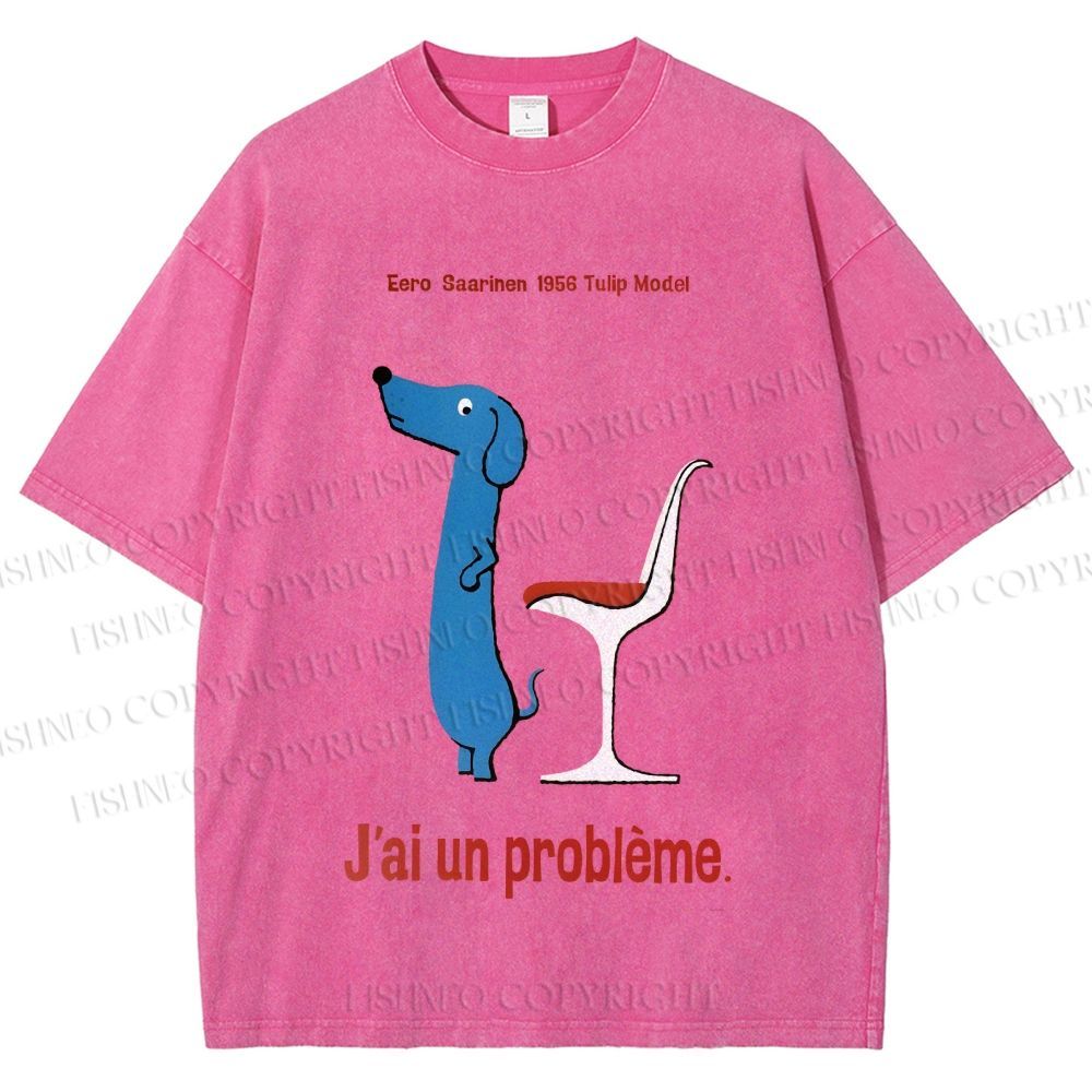 Unisex Dachshund Dog Tulip Chair Printed Washed Tee