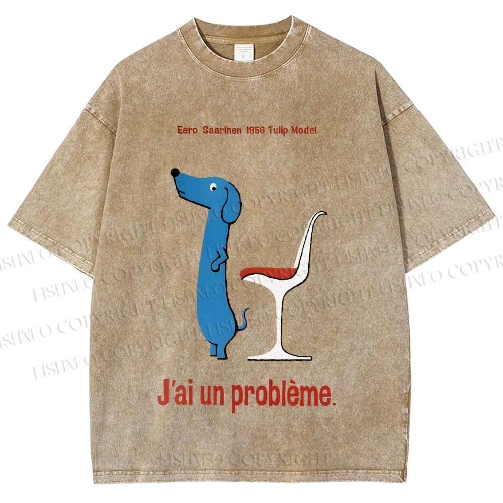 Unisex Dachshund Dog Tulip Chair Printed Washed Tee