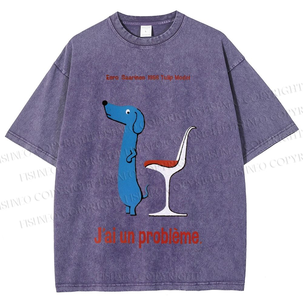 Unisex Dachshund Dog Tulip Chair Printed Washed Tee