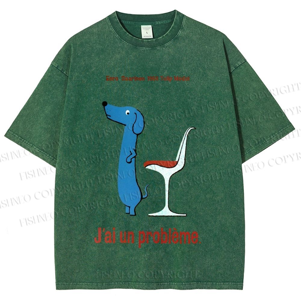 Unisex Dachshund Dog Tulip Chair Printed Washed Tee