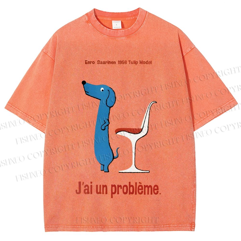 Unisex Dachshund Dog Tulip Chair Printed Washed Tee