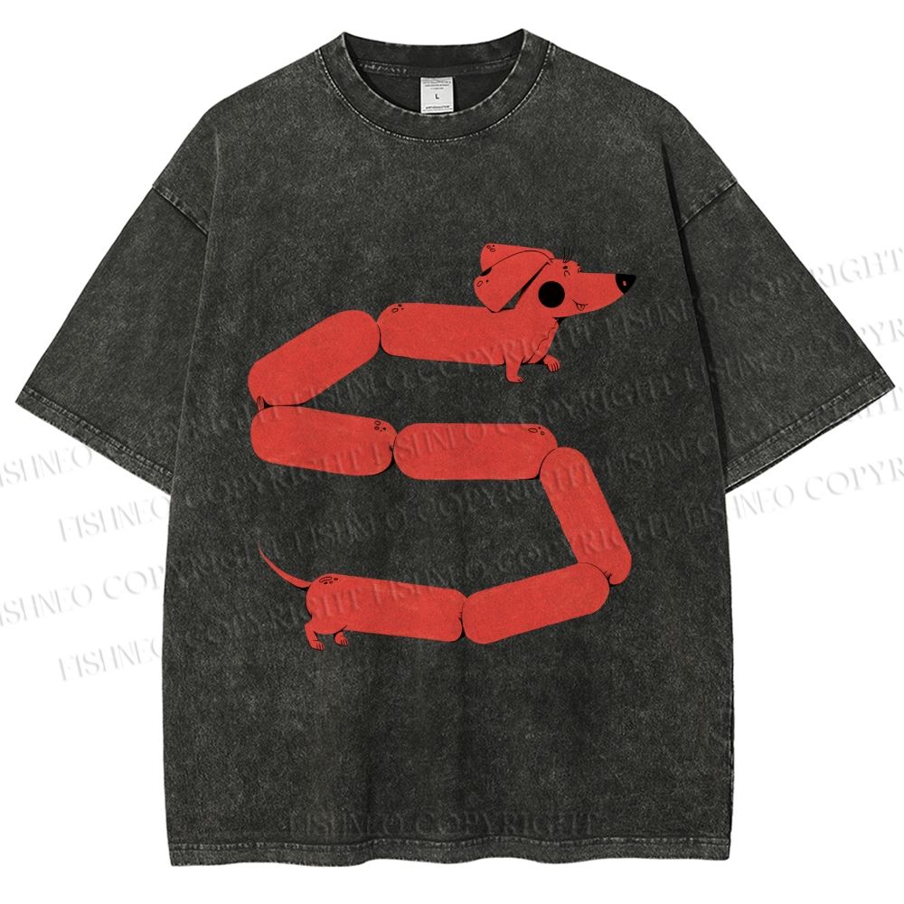 Unisex Dachshund Dog Printed Washed Tee