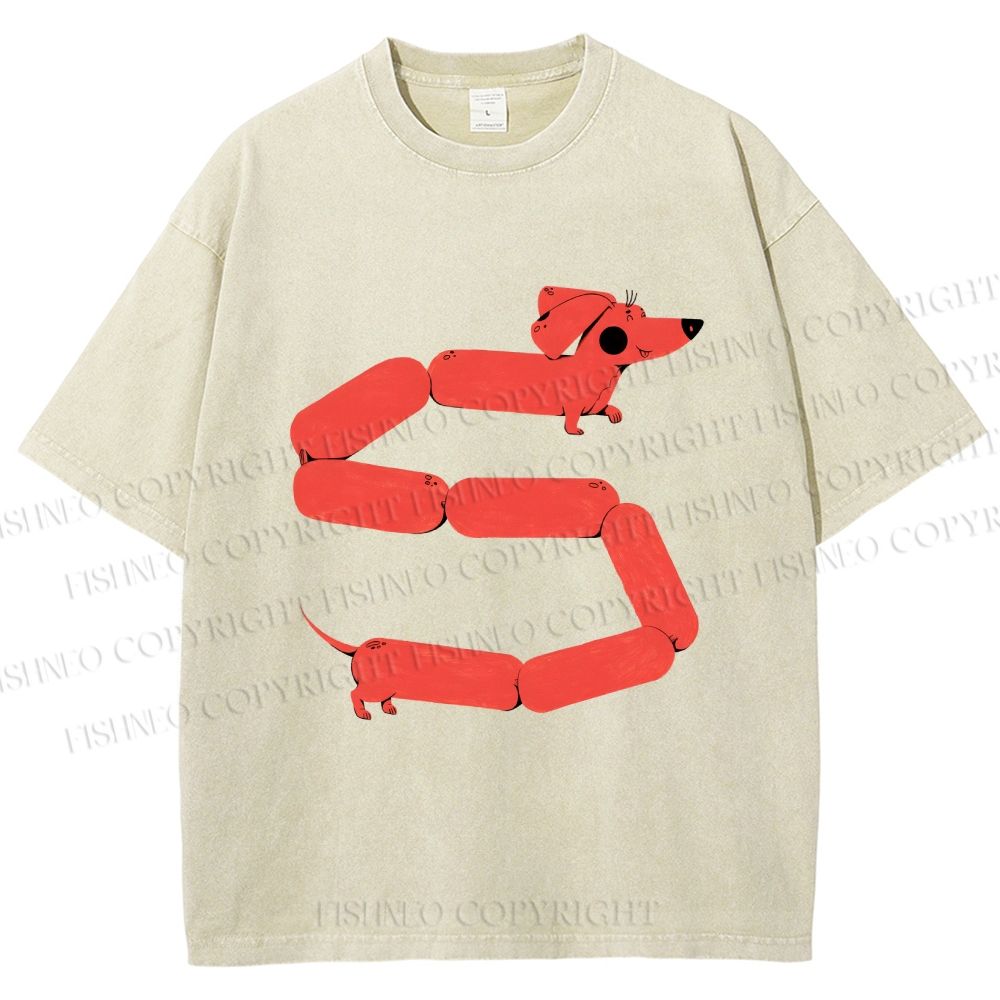 Unisex Dachshund Dog Printed Washed Tee