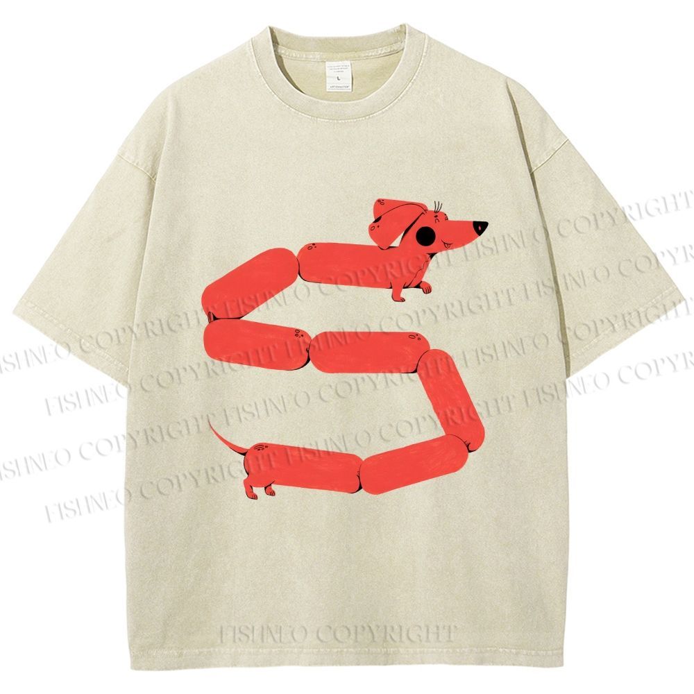 Unisex Dachshund Dog Printed Washed Tee