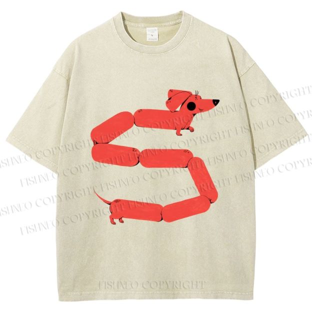 Unisex Dachshund Dog Printed Washed Tee