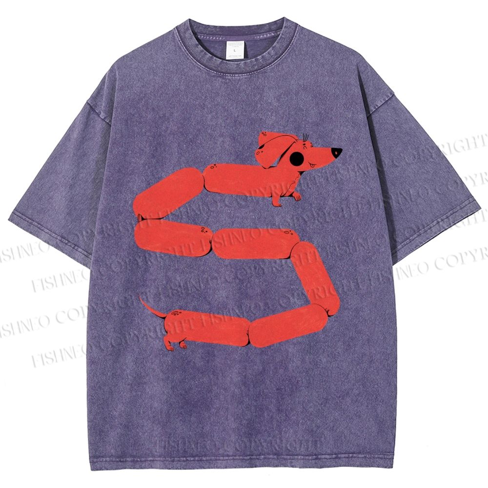 Unisex Dachshund Dog Printed Washed Tee