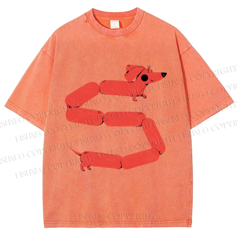 Unisex Dachshund Dog Printed Washed Tee
