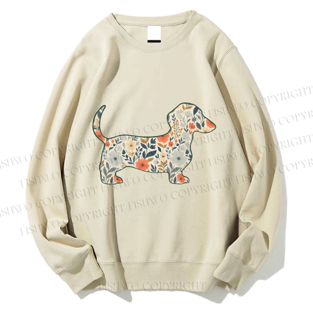 Unisex Floral Dachshund Printed Sweatshirt