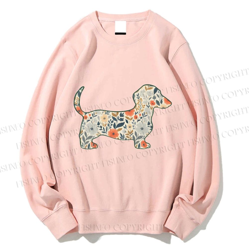 Unisex Floral Dachshund Printed Sweatshirt