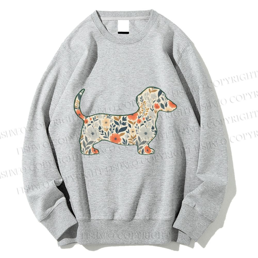 Unisex Floral Dachshund Printed Sweatshirt