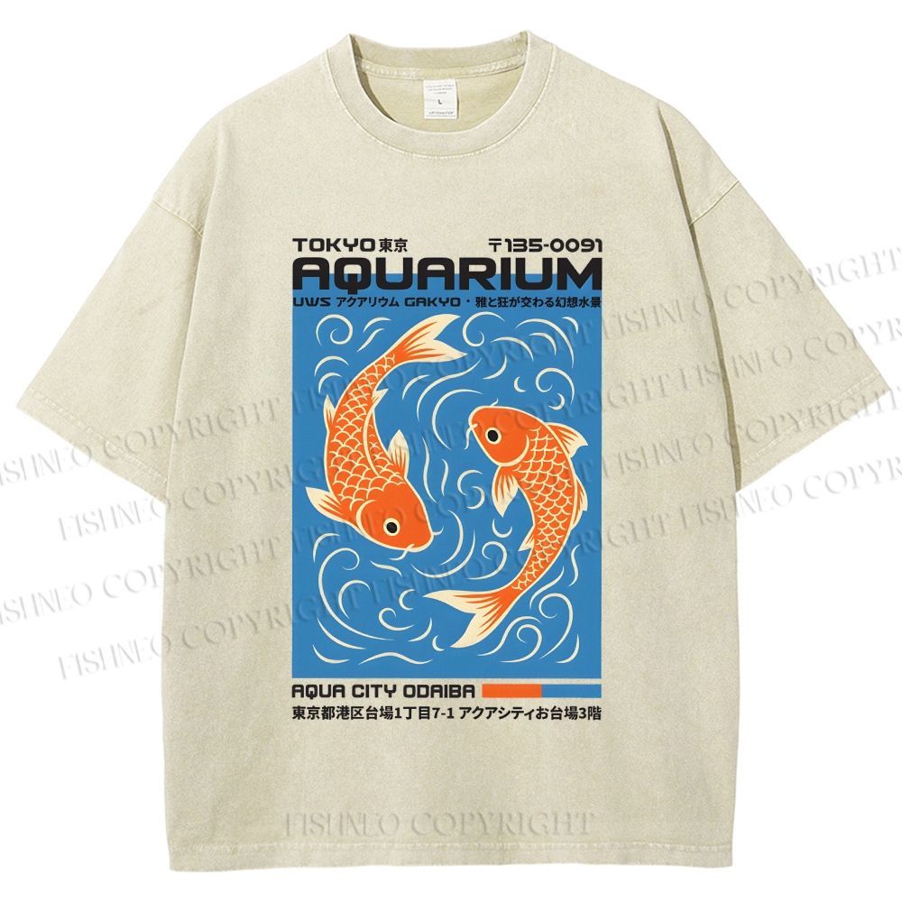 Unisex Tokyo Aquarium Koi Printed Washed Tee