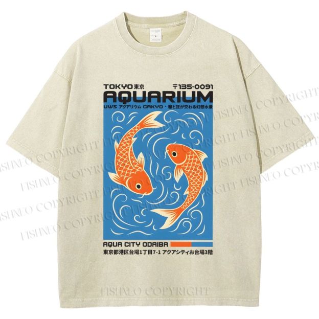 Unisex Tokyo Aquarium Koi Printed Washed Tee