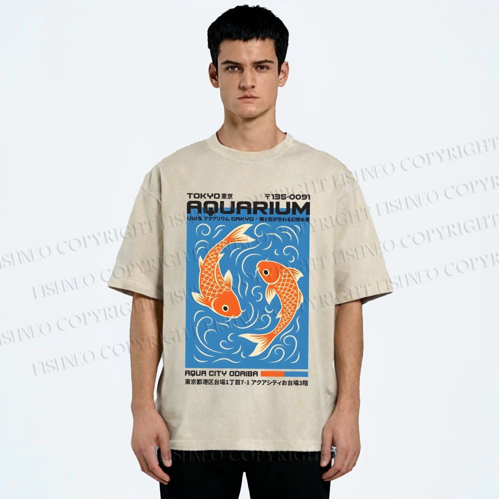 Unisex Tokyo Aquarium Koi Printed Washed Tee