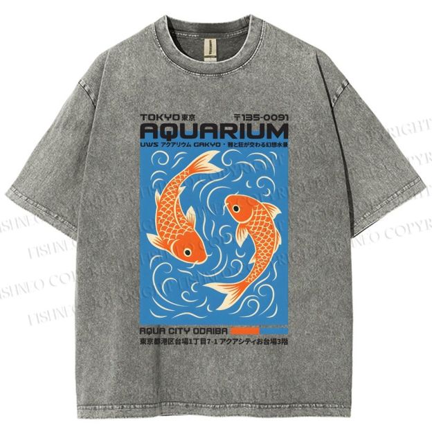 Unisex Tokyo Aquarium Koi Printed Washed Tee