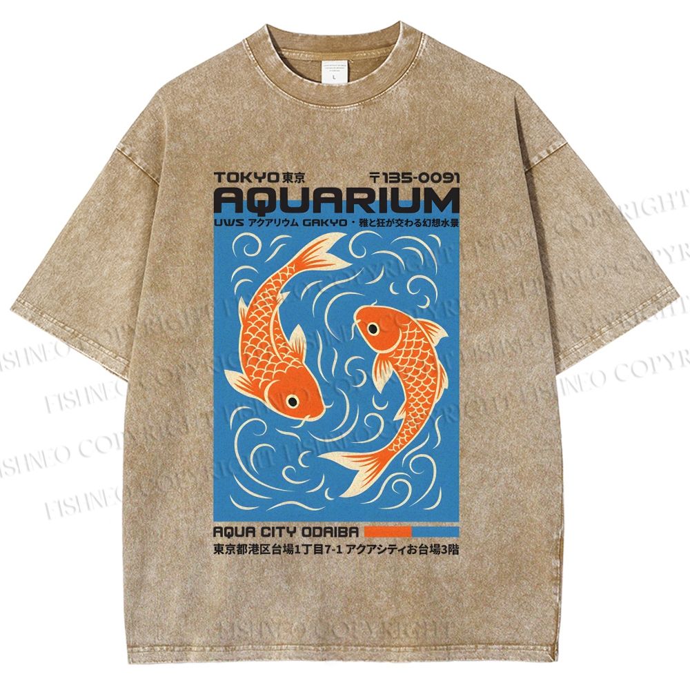 Unisex Tokyo Aquarium Koi Printed Washed Tee
