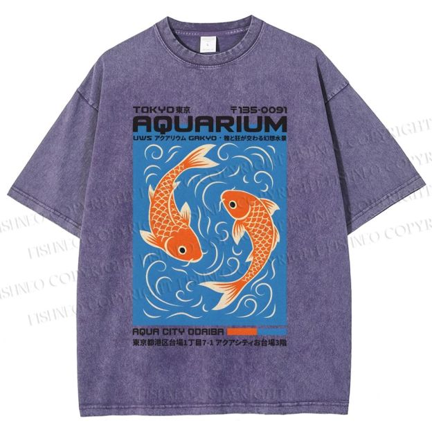 Unisex Tokyo Aquarium Koi Printed Washed Tee