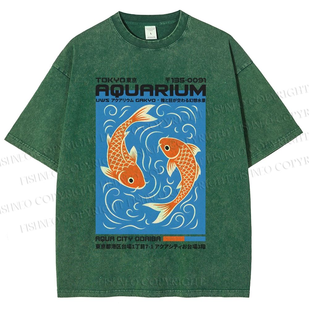 Unisex Tokyo Aquarium Koi Printed Washed Tee