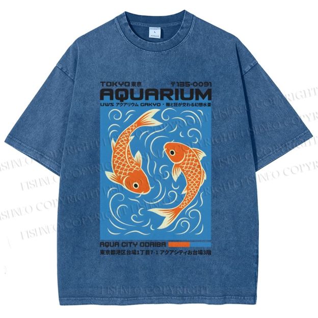 Unisex Tokyo Aquarium Koi Printed Washed Tee