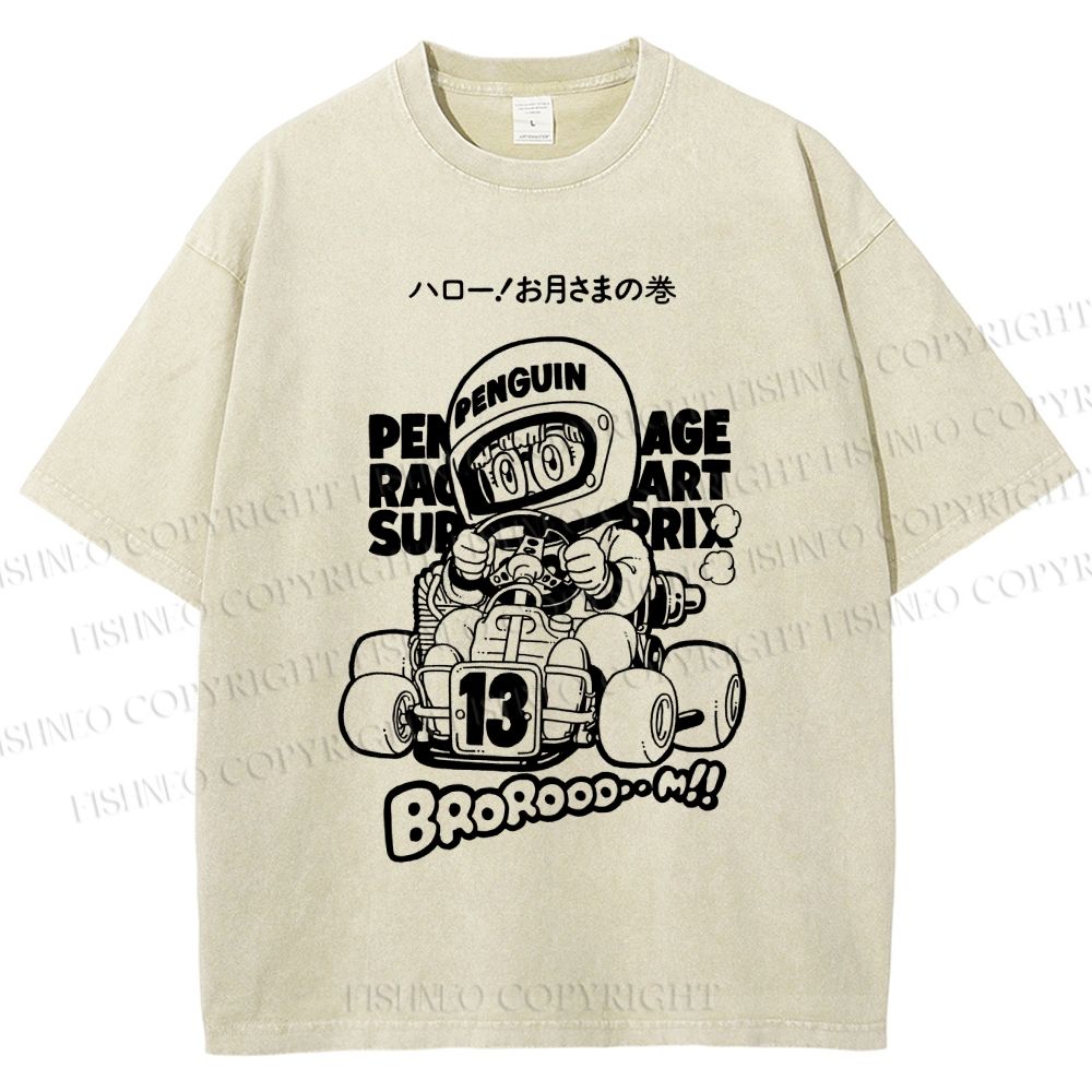 Unisex Arale Norimaki Racing Car Printed Washed Tee