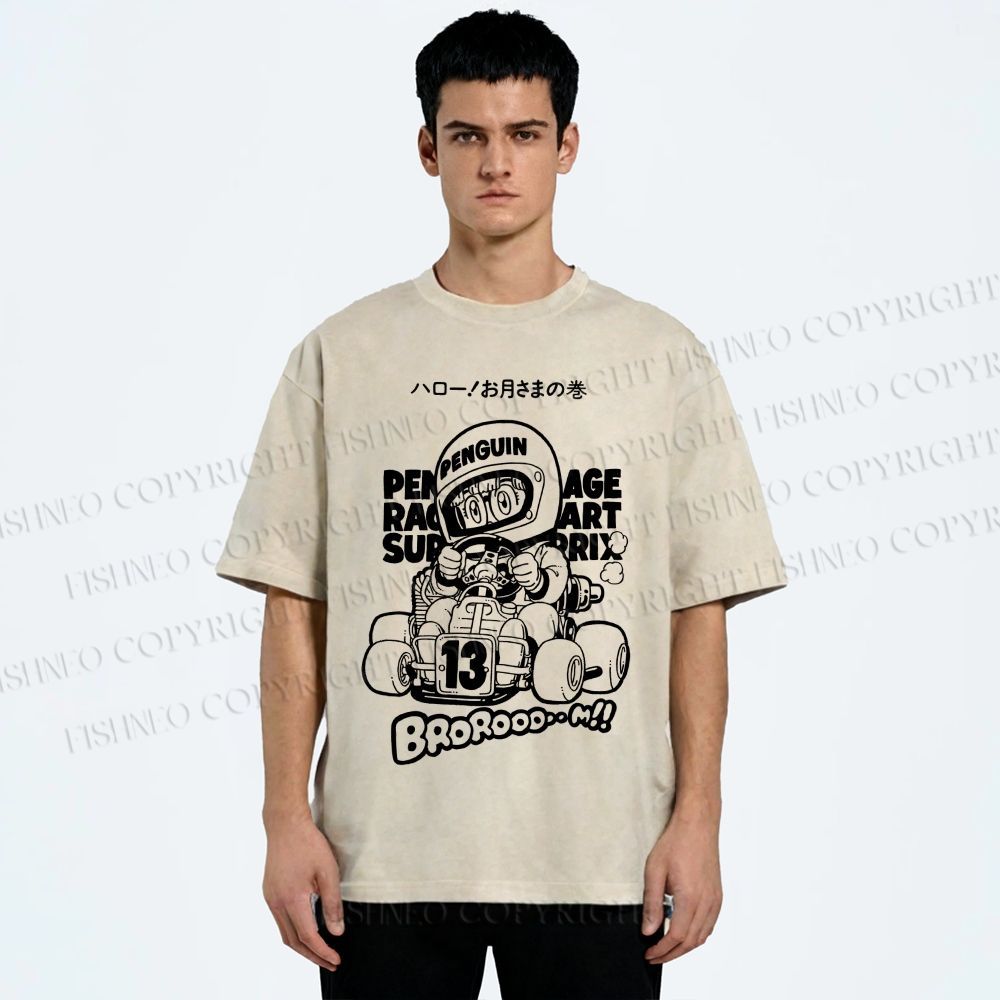 Unisex Arale Norimaki Racing Car Printed Washed Tee