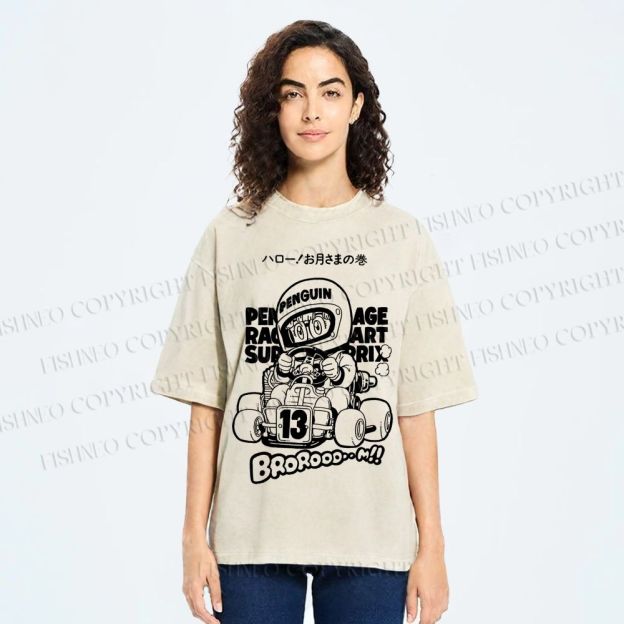 Unisex Arale Norimaki Racing Car Printed Washed Tee
