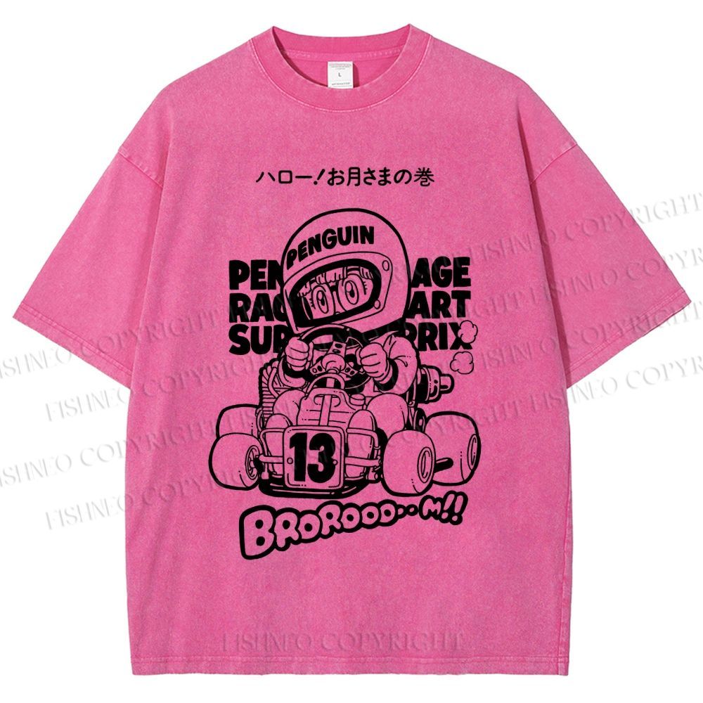 Unisex Arale Norimaki Racing Car Printed Washed Tee