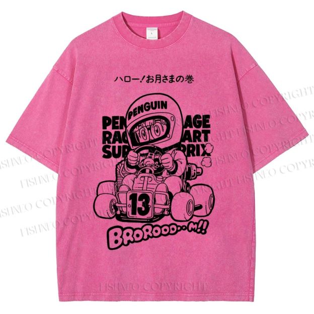 Unisex Arale Norimaki Racing Car Printed Washed Tee