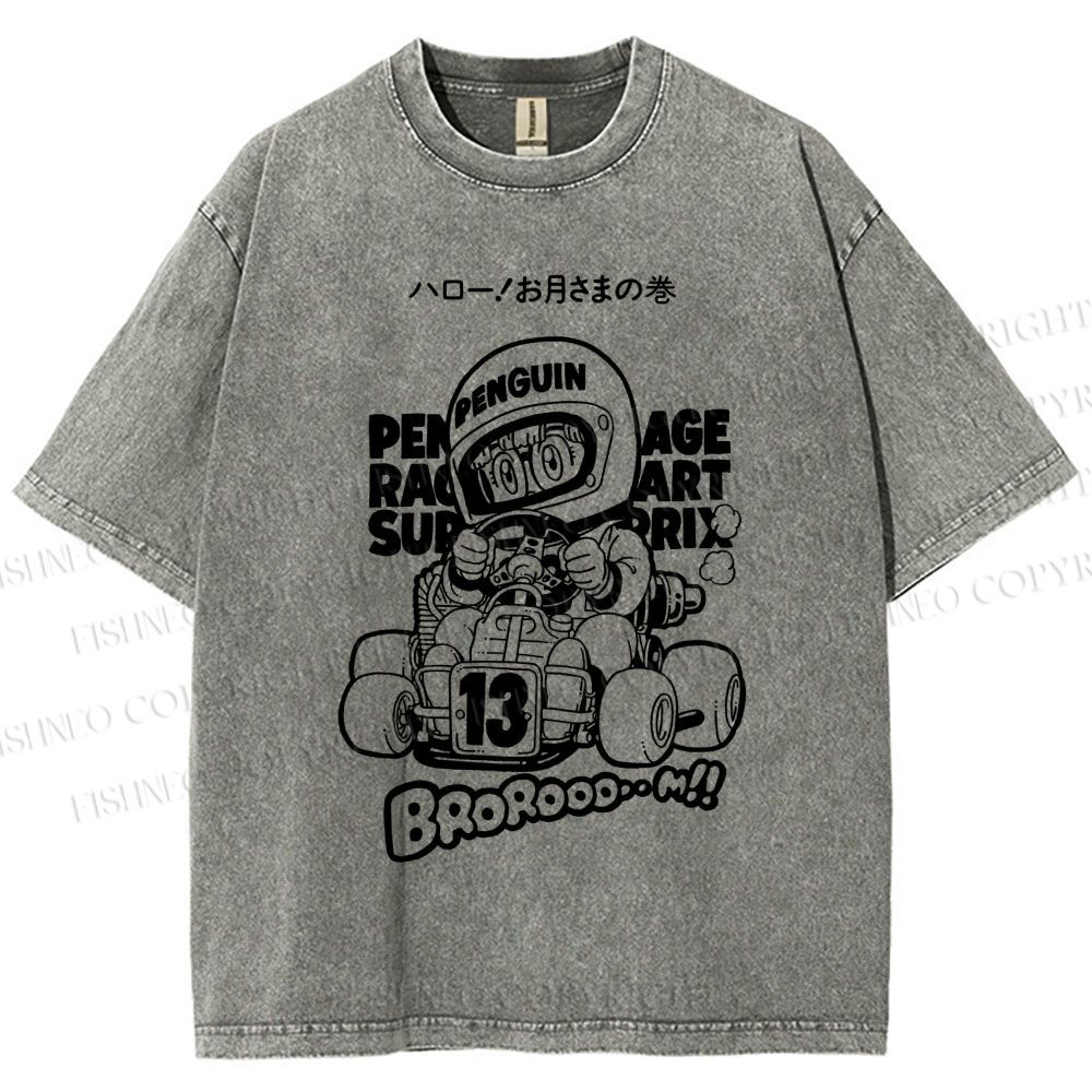 Unisex Arale Norimaki Racing Car Printed Washed Tee