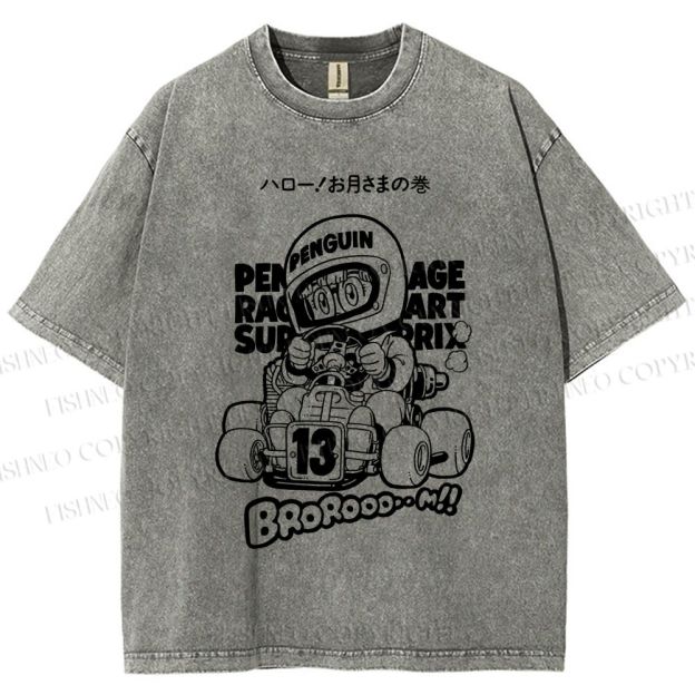 Unisex Arale Norimaki Racing Car Printed Washed Tee